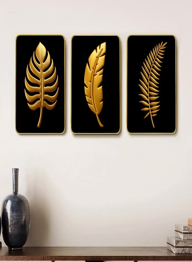Rousrie Premium Wall Hanging With Golden Frame | Wooden Hanging For Living Room Decoration | Modern Home Decor, Pack of 3, A4 - Image 1